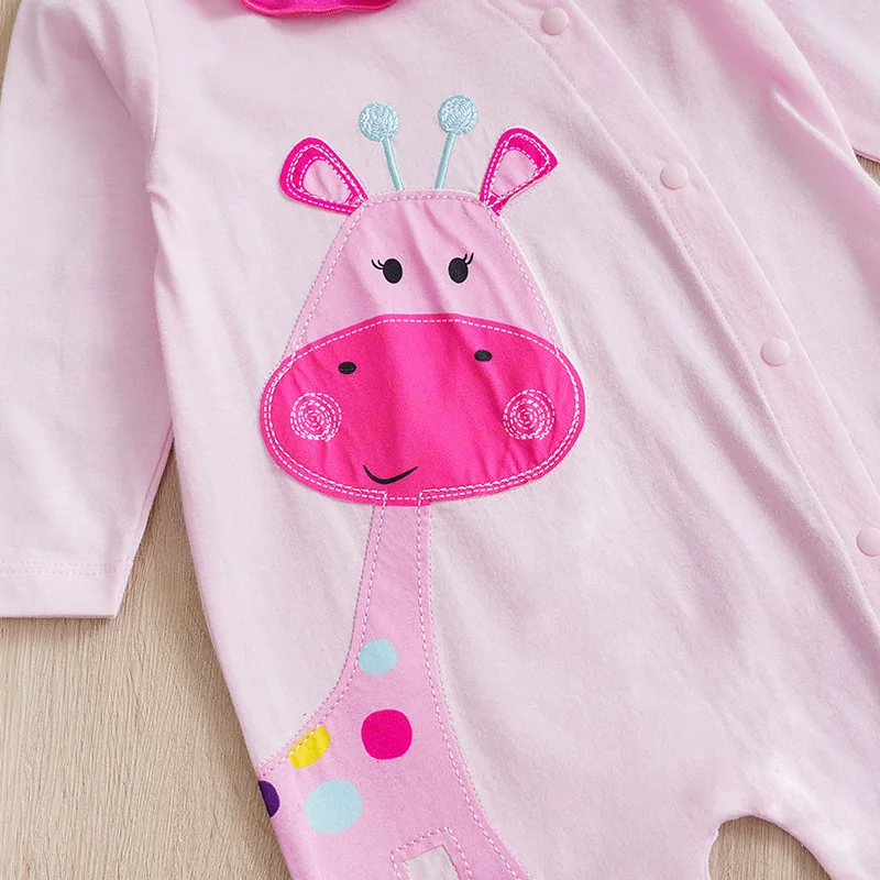 Newborn Spring and Autumn Long sleeved Cute Giraffe Foot Wrap jumpsuit Cute Girl Baby jumpsuit