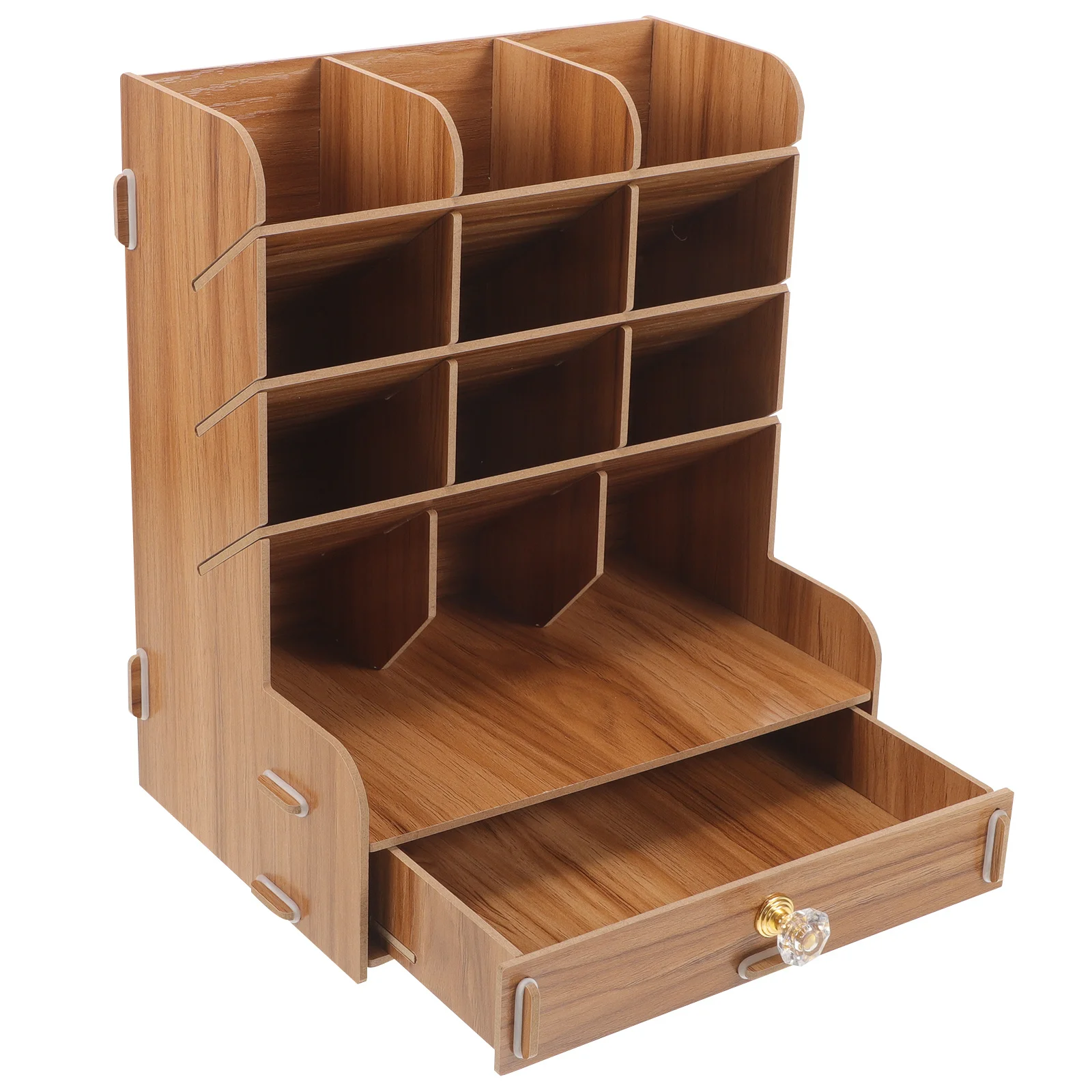 Wooden Desktop Organizer Penholder Multi-Divided Stationery Holder Simple Design Storage Box Compact Light Weight Office