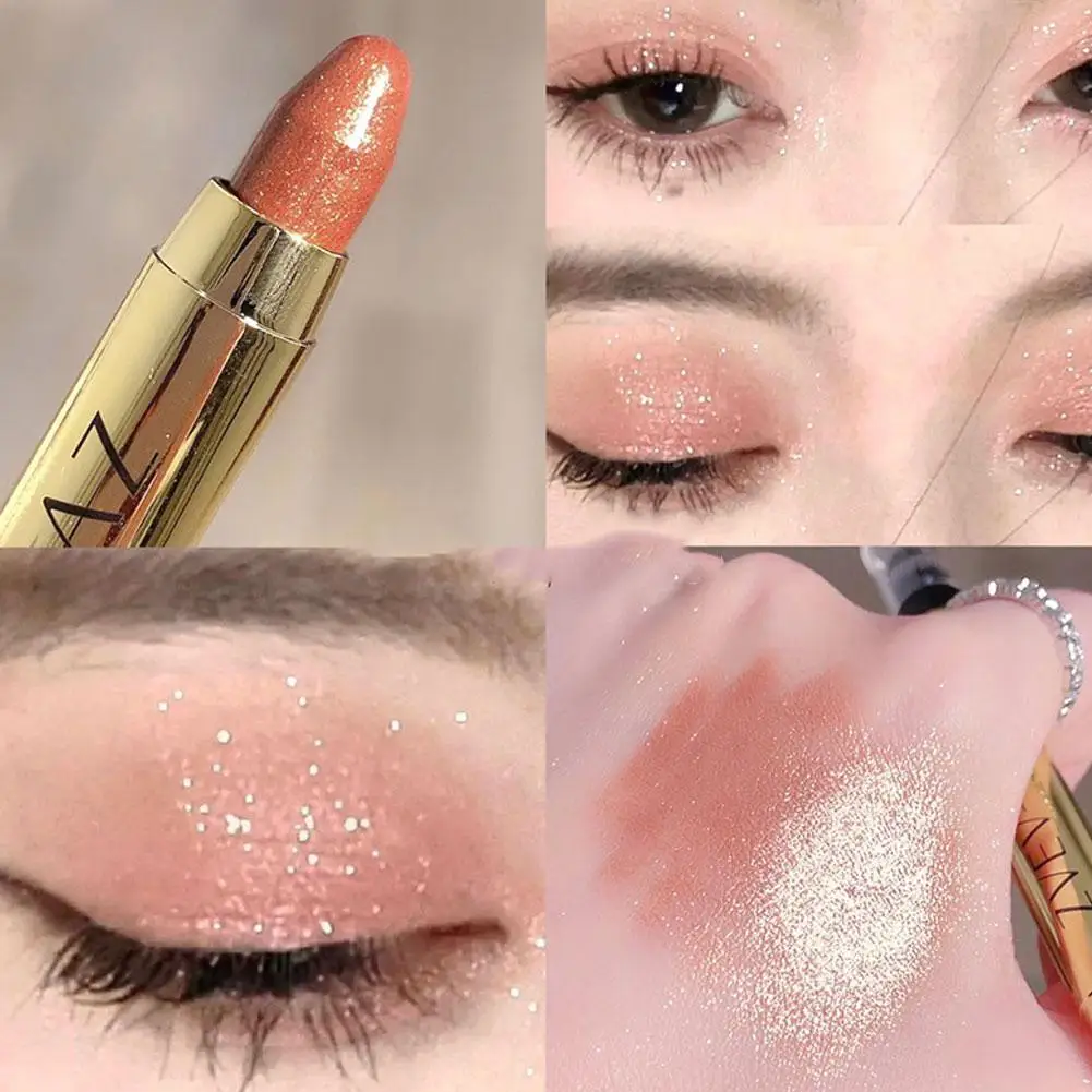 1 Stück Glitzer Text marker Lidschatten Bleistift wasserdicht matt nackt Gold Lidschatten Seidenraupen Stift Eyeliner rosa Glitzer Champagner p3a2