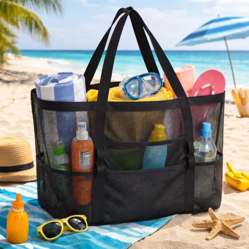 Multifunctional Travel Beach Bag Nylon Mesh Shoulder Beach Storage Bag Large Capacity Outdoor Handheld Swimming Toiletry Bag