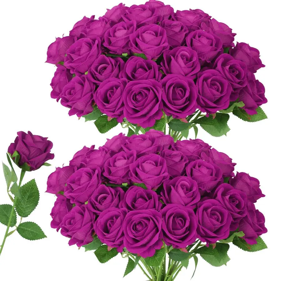 

Штуческие цветы фиолетовых роз, искусственные фиолетовые розы, фиолетовые искусственные розы с стебельями для украшения свадебных цветов, Валенсии