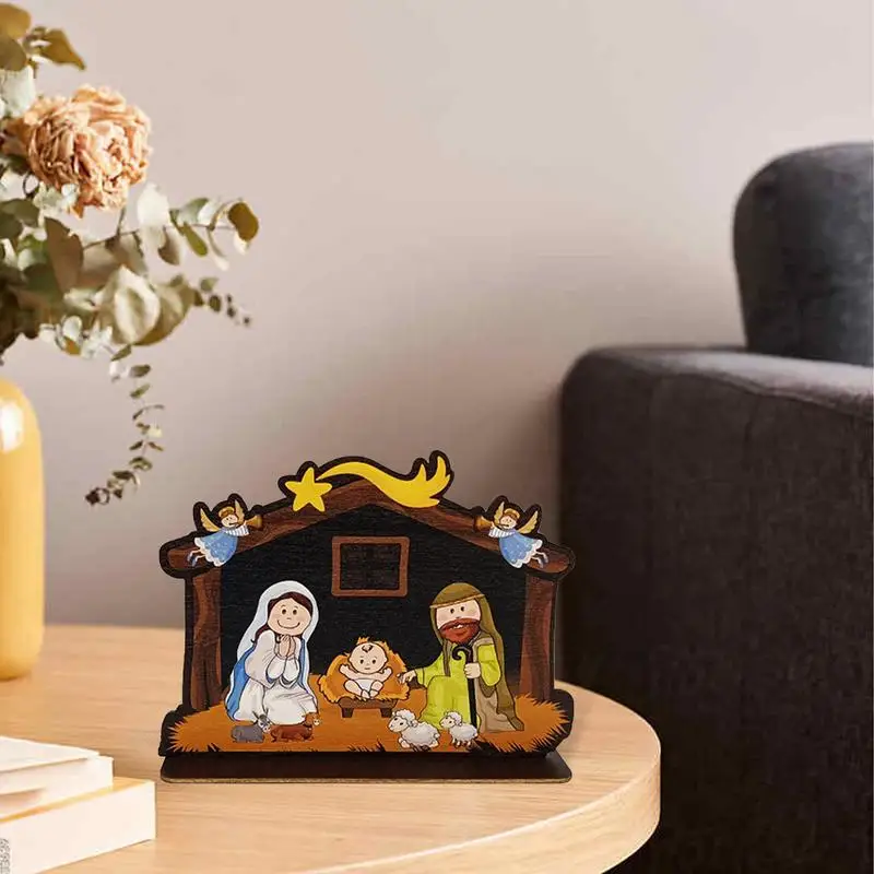 Wooden Nativity Set Indoor Wood Nativity Figures Decorations Exquisite Christmas Crafts Classic Nativity Scene Table Decor For