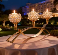 12pcs)Gold Crystal Candle Holders,3-Candle Candelabras, Centerpieces for Living Room,Dinning Room Table Decoration,Wedding 489