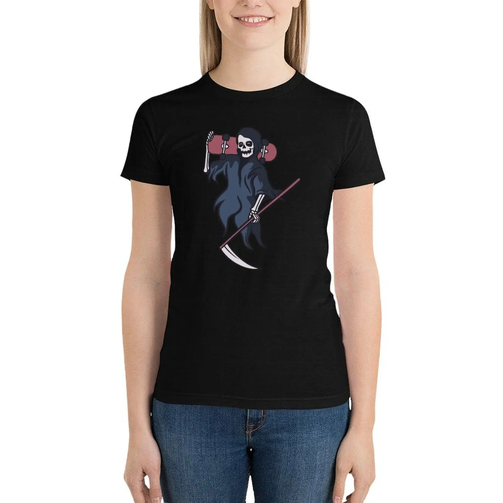 Camiseta feminina de skate Grim Reaper, roupas gráficas, blusa feminina