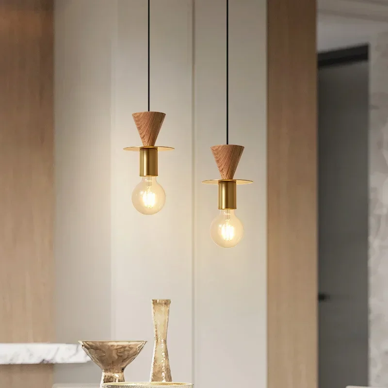 Modern Wood E27 Pendant Lights Black Gold Copper For Bedside Dining Room Kitchen Bar Hanging Lamp Dropshipping