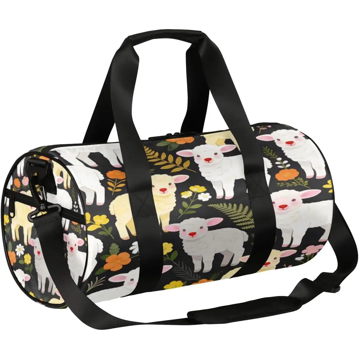 

Спортивная сумка для спортзала с цветочным принтом и изображением овец, легкая дорожная сумка-дафл с плечевым ремнем, водонепроницаемая, для путешествий и поездок на выходные