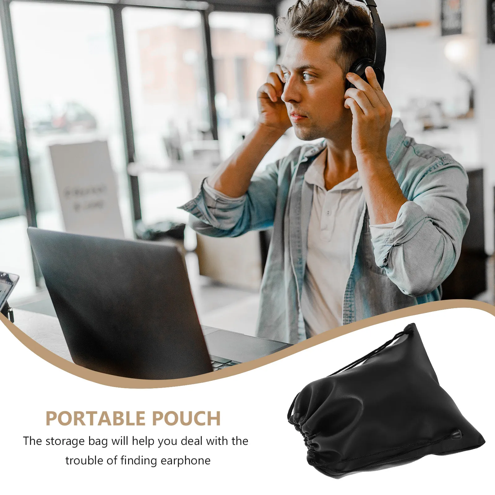 Portable Earphone Storage Bag PU Compact Organizer Pouch for Headphones Earbuds Cables Daily Life Travel Gym Office Accessories view 4