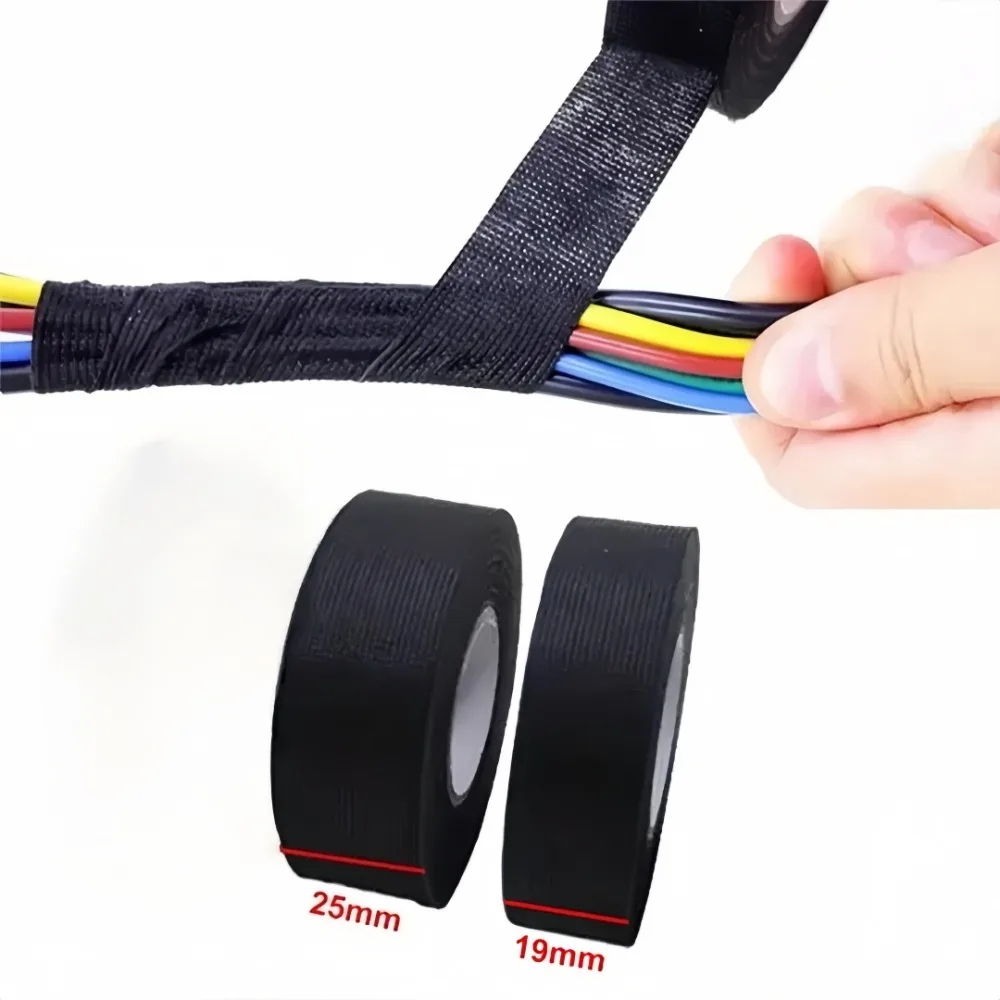 25/19MM Car Cable Electrical Tape Waterproof Insulating Heat Resistant Harness Self Adhesive Fabric Tape Cable Fixing Straps