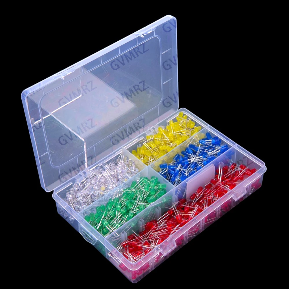 5Values 1000PCS 5mm LED Light Emitting Diode Red Green Yellow Blue White DIP Each 200PCS Green Yellow