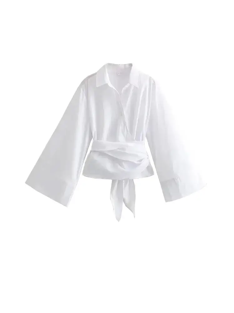 Blusas tipo kimono de manga larga para mujer con pajarita, botón frontal, camisas femeninas, tops elegantes, moda