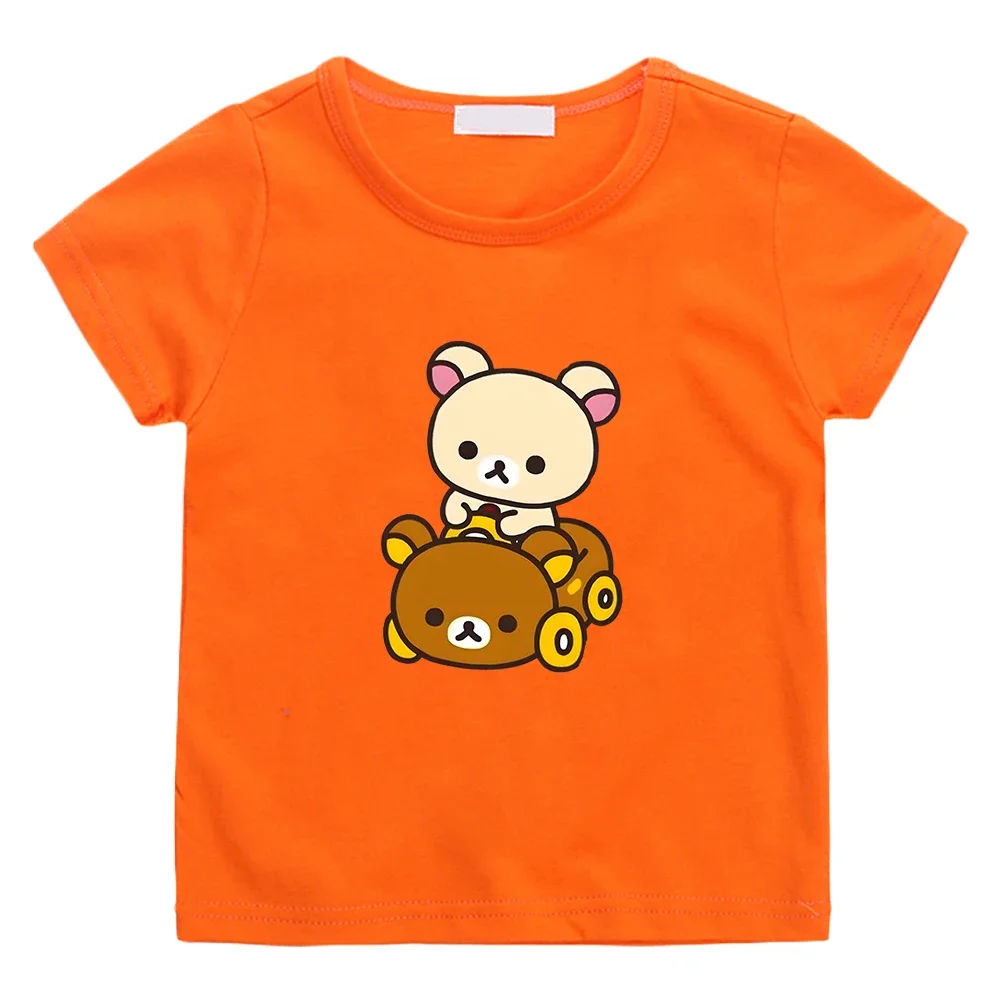 

Rilakkuma Bear Print Kawaii T-shirt 100% Cotton Short Sleeve Casual Tee-shirt Funny Cartoon Tshirts y2k one piece kids clothes
