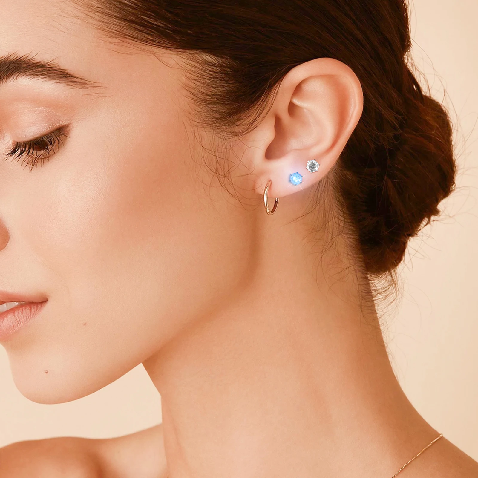 

7Pcs Stainless Steel LED Earrings Studs Glowing Light Up Flashing Ear Jewelry Crown Design for Night Party Club Concert Dance