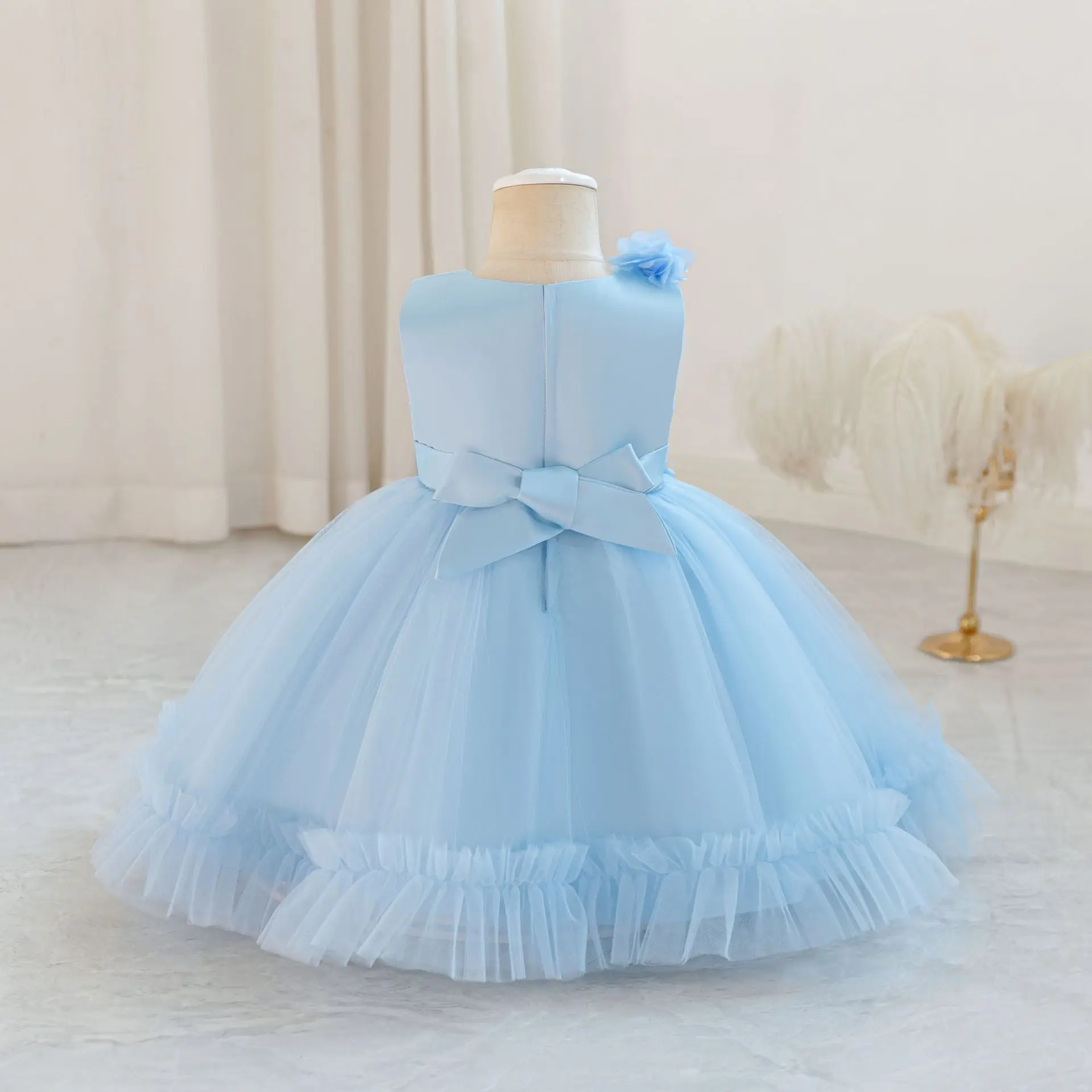 HETISO Girls Princess Dress Appliques Flower Party Gown For Children Baby Kids Birthday Wedding Clothing 6M-3 Years