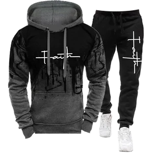 Faith Print Training Tatsache für Männer, Sweatshirts und Sweatshirts, Casual Sportswear, Custom Fashion Sets, Plus Size, Herbst, 2 PCs 8 Hauptverkäufe mit großer Größe von Herren - №3