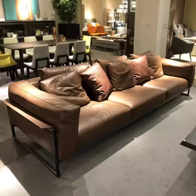 Italian Minimalist Leather Sofa Modern Simple Living Room Luxury Sectional Sofa Muebles Para El Hogar Sofa Set Living Room sofa