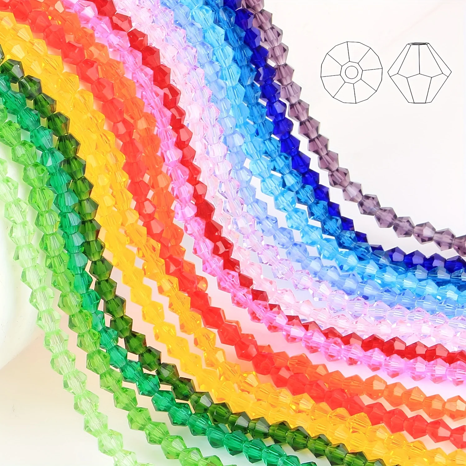 90 pcs 4mm multi-faceted crystal glass pointed beads two pointed loose beads colorful diamond beads DIY handmade materials