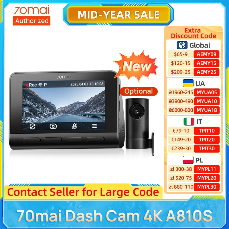 70mai 4K Dash Cam A810S Starvis 2 IMX678 HDR Supercapacitor Car
