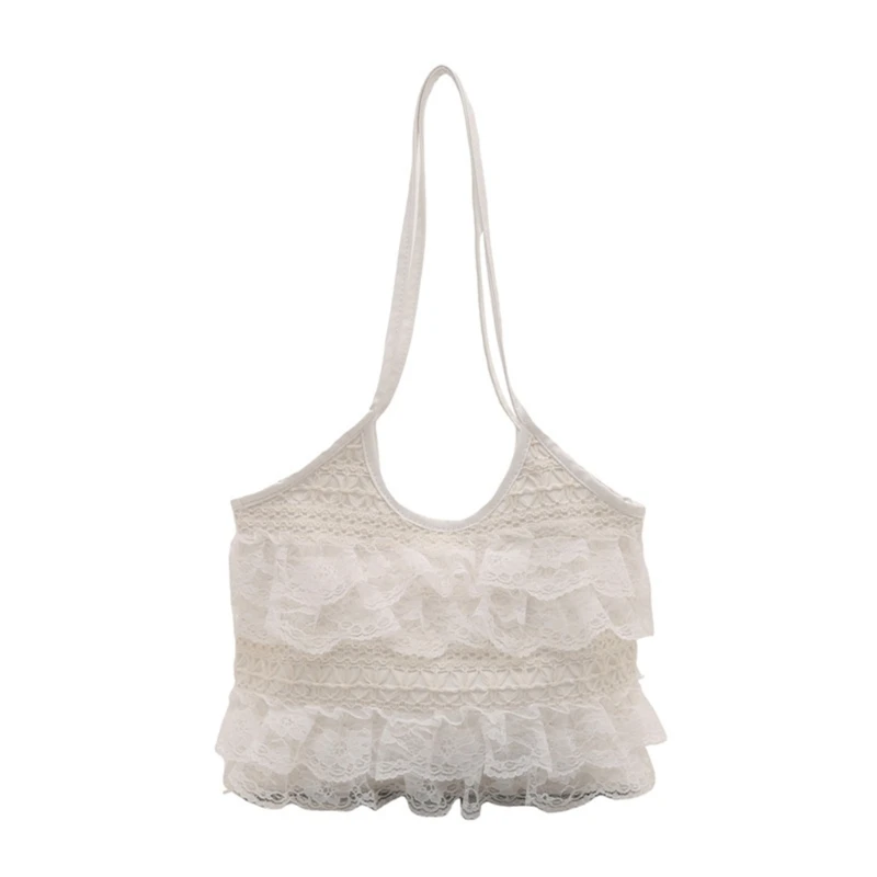 

X7XC Trendy Mesh And Lace Shoulder Bag Ample Storage Space Comfortable Strap For Women