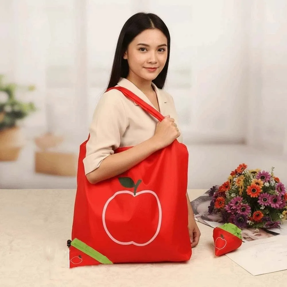 5 pcs Cartoon Shopping Bag with Pendant Multi-functional Large Capacity Eco-friendly Folding Pouch Polyester Portable