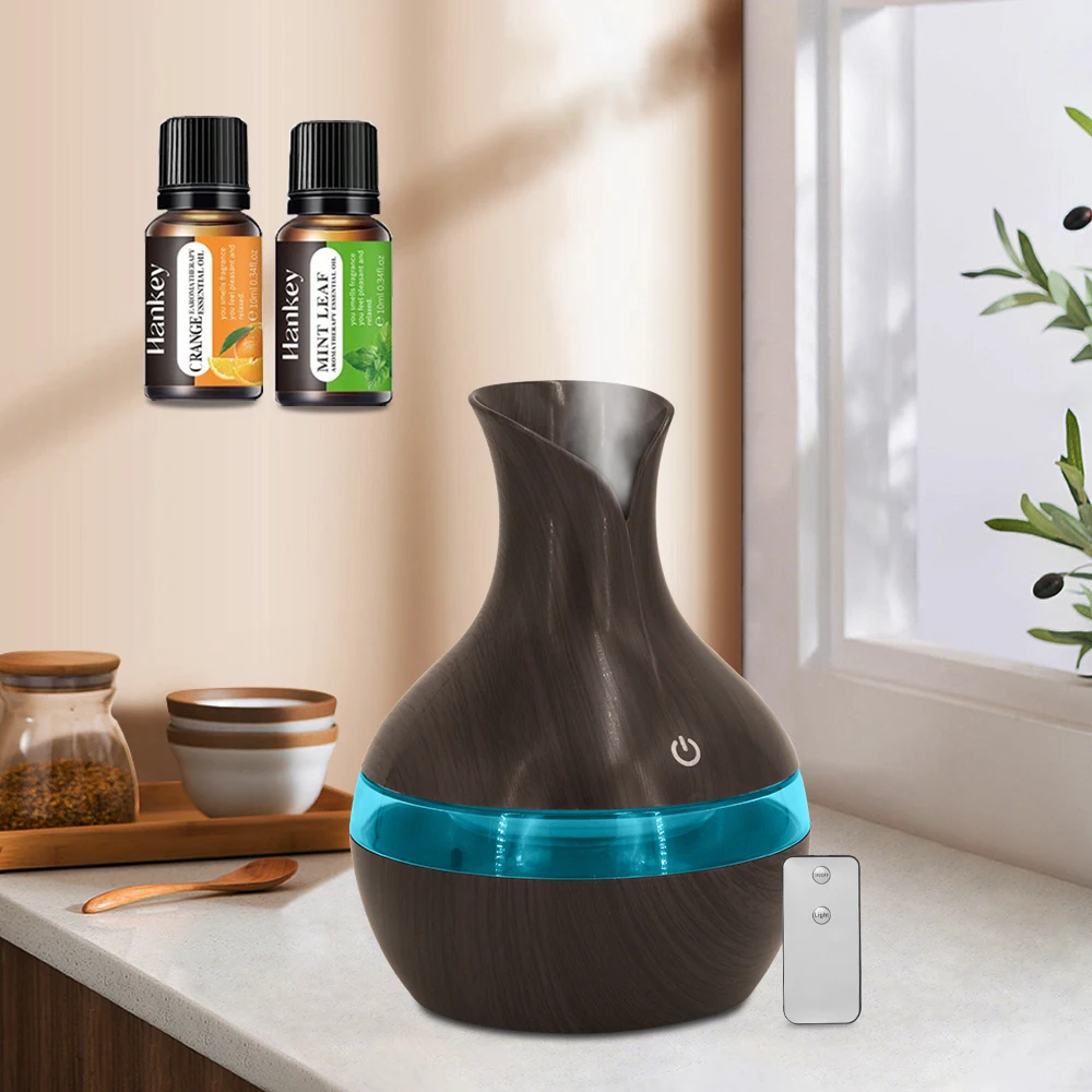 

Low-Noise USB Humidifier 300ml Dark Wood Grain Aromatherapy Diffuser With Night Light & Auto-Off for Bedroom Nursery Office