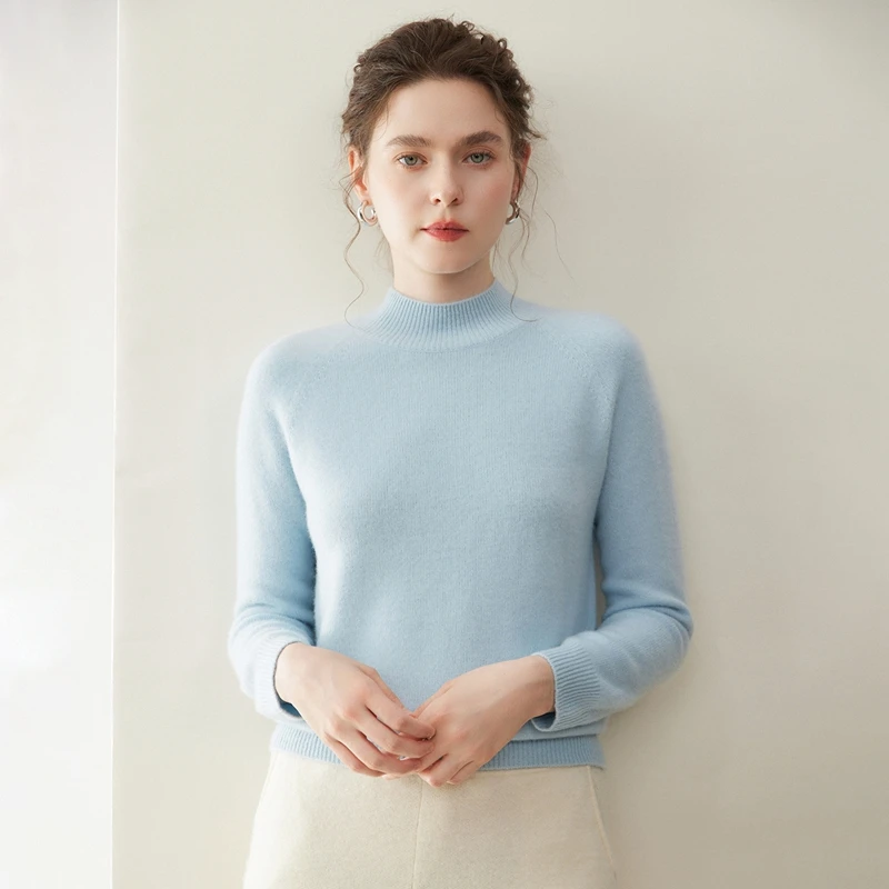 Women 100 Cashmere Sweater Oversized Knitted Top Autumn Winter Thick Warm Half Turtleneck Long Sleeve Slim Casual Cozy Pullover