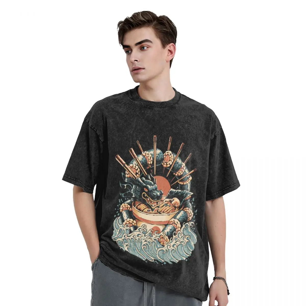 

Dragon Sushi Ramen - Black Version T-Shirt graphic tee shirt aesthetic clothes plus size clothes mens big and tall t shirts