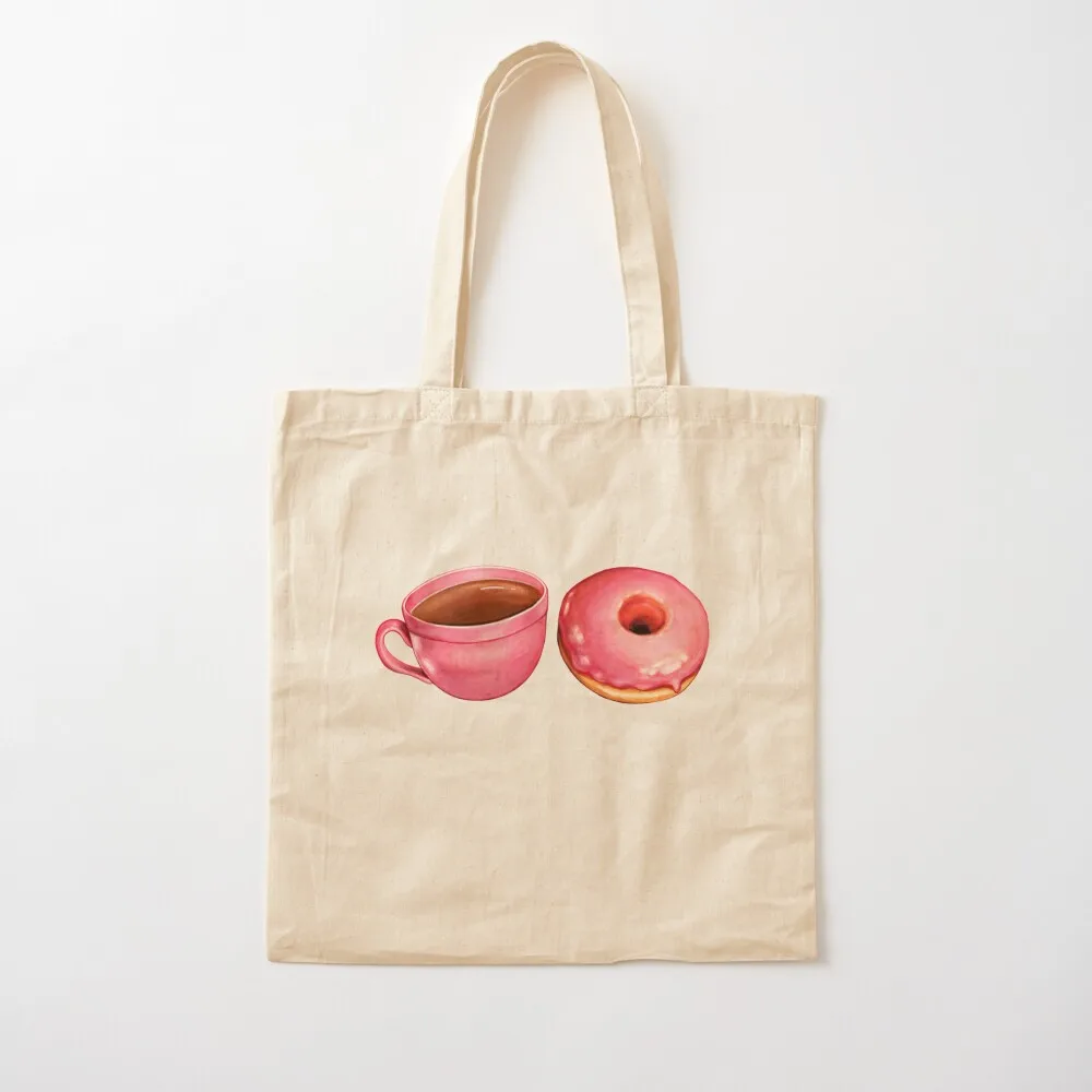 

Coffee & Strawberry Donuts Pattern - White Tote Bag tote bags cloth bags shopping bag logo Canvas Tote Bag