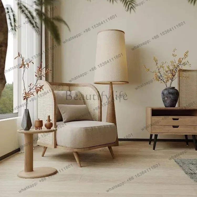 Solid wood simple sofa chair wabi sand wind negotiation single back chair