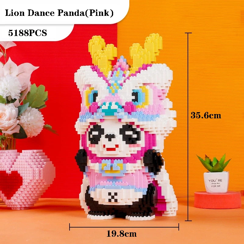 Blocs de construction Panda danse Lion Kawaii, 5188 pièces, bricolage créatif, figurine de dessin animé 3D, jouets, décoration de Table pour enfants, cadeau d'anniversaire