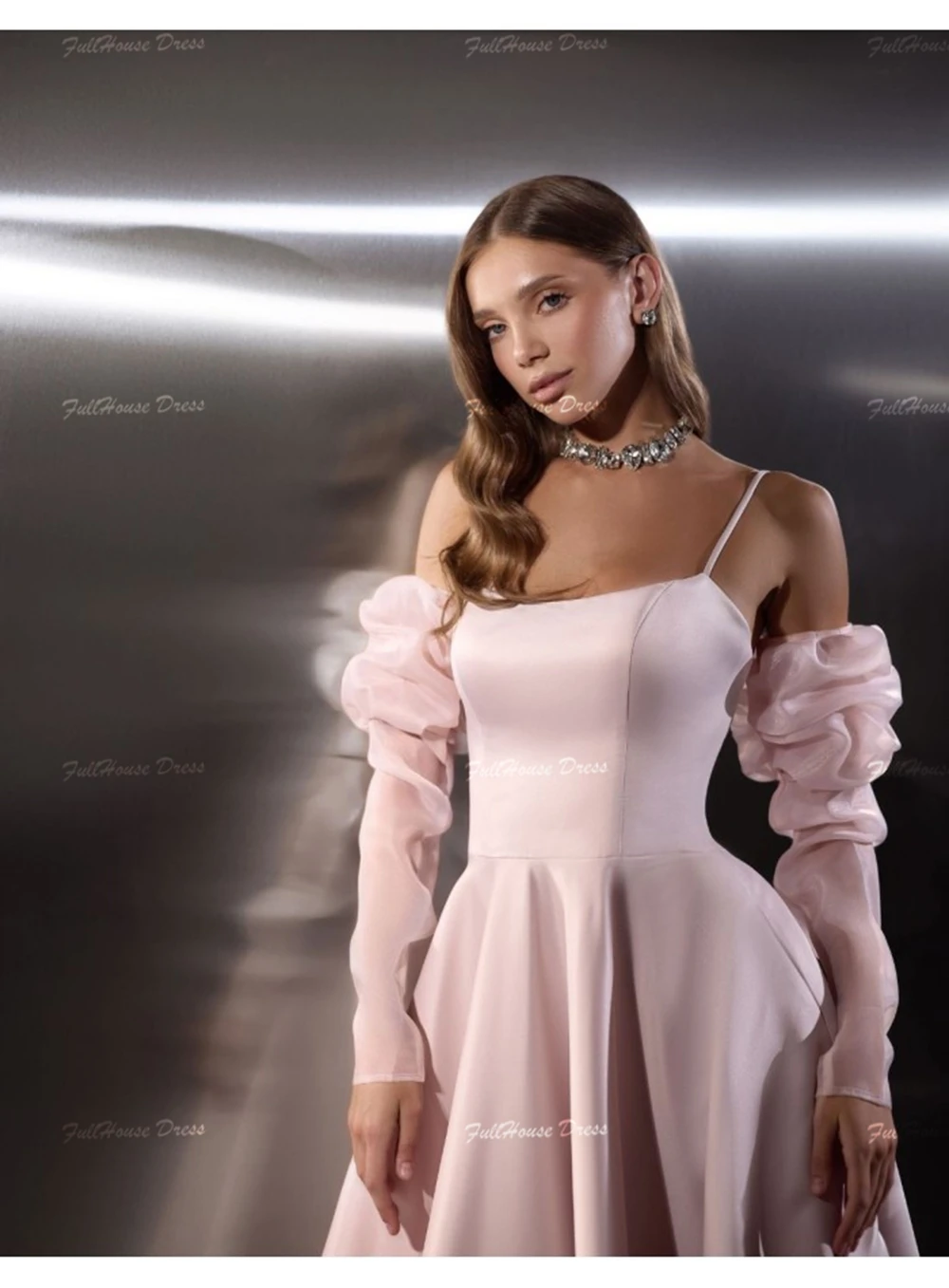 Personalizado elegante cintas de espaguete organza babados a linha vestido de noite comprimento chá rendas até voltar vestido de baile com bolsos