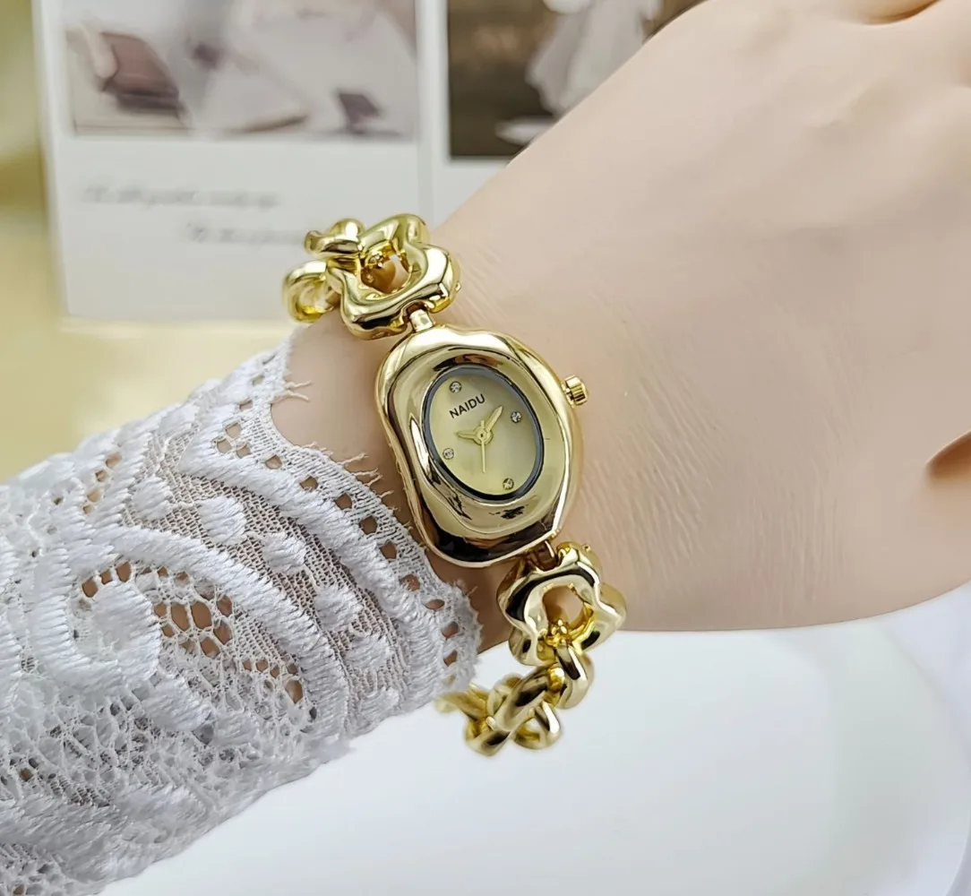 

Женские часы известного бренда с браслетом в форме сыра, золотые ретро-кварцевые часы, модные панк-наручные часы оптом