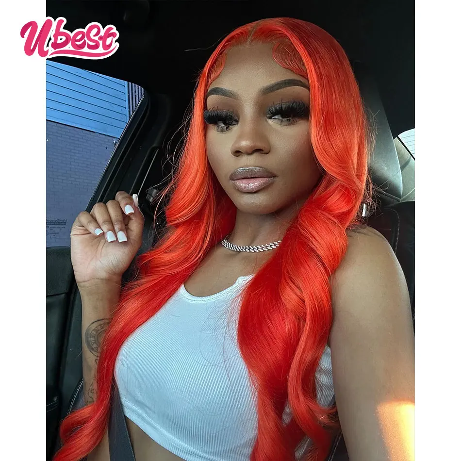 

Tangerine Red 613 Colored 13X6 Body Wave Transparent Lace Front Wigs 100％ Human Hair 200％ Density Brazilian Hair Remy Hair Wig