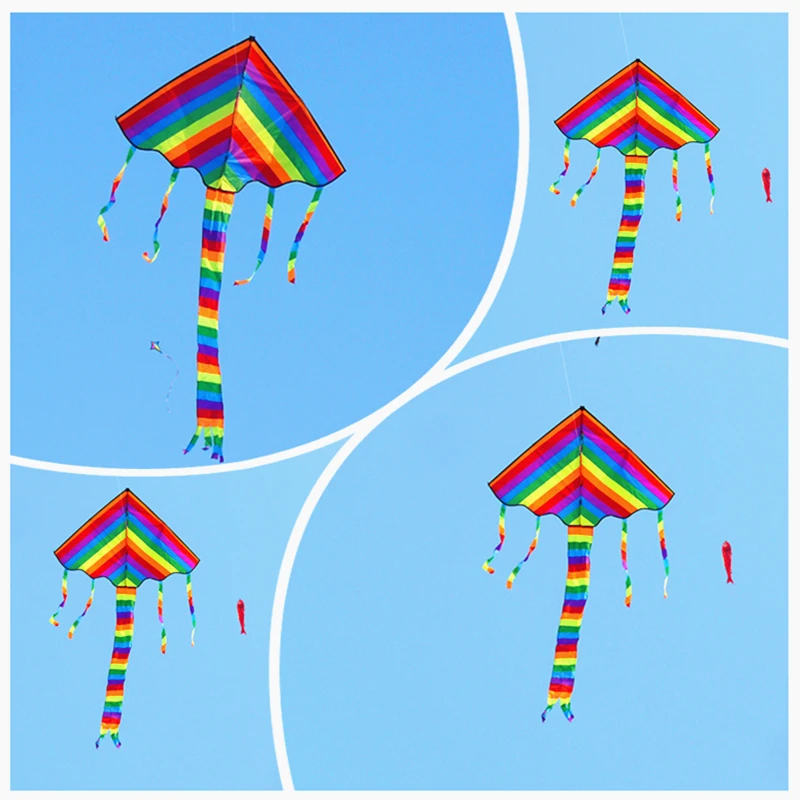 free shipping 10pcs/lot large rainbow kite kids kite line outdoor flying toy craft dragon kite windsocks cometa fish kite fun