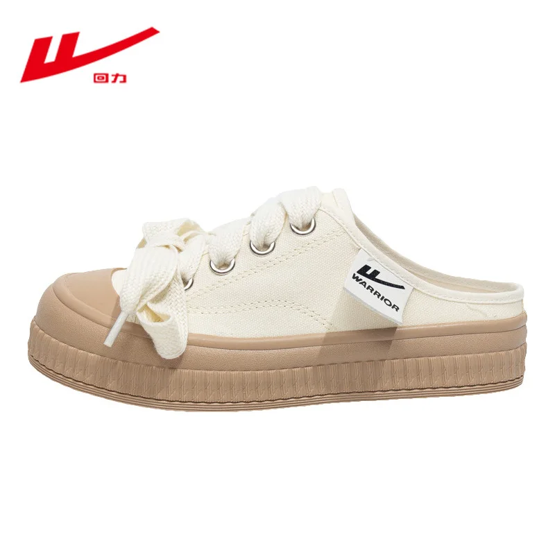 WARRIOR Girl 2023 Summer New Half Trailer Small White Shoes Breathable and Versatile Casual Board Shoes