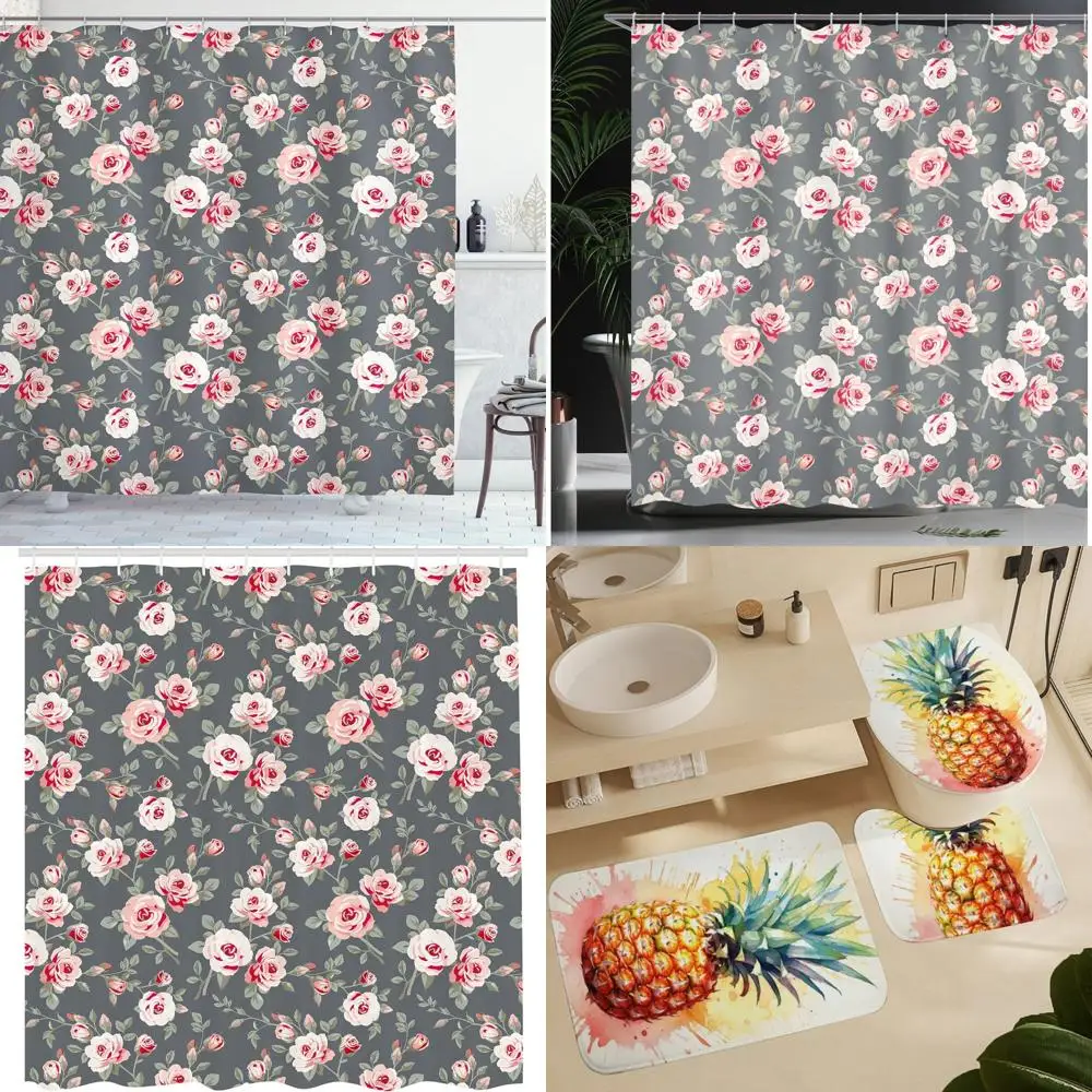 

Винтажная занавеска для душа с яркими розами и листьями, цветочный дизайн в стиле потертого шика, деревенский и классический