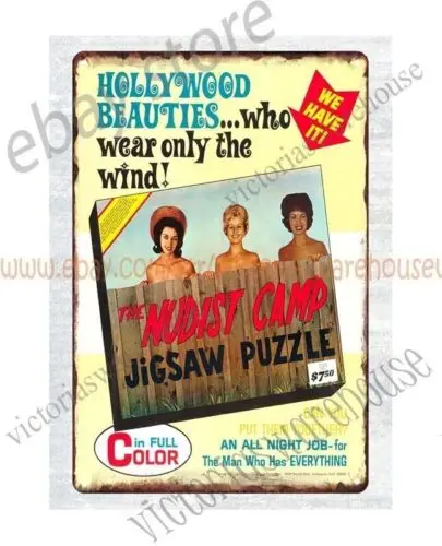 

decor office restaurant wall decor 1966 THE NUDIST CAMP PUZZLE metal tin sign