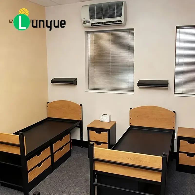 CE Certified Economy Hotel Room Furniture Set Single Metal Bed Frame with Nightstand Durable Space Saving for Guest Rooms