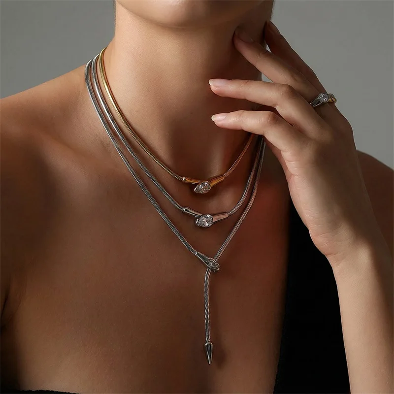 EILIECK 316L Edelstahl Metall Lange Mehrschichtige Kettenkette für Damen, Modische Halskette, Wasserdichter Schmuck, Geschenk für Damen – Detail 9