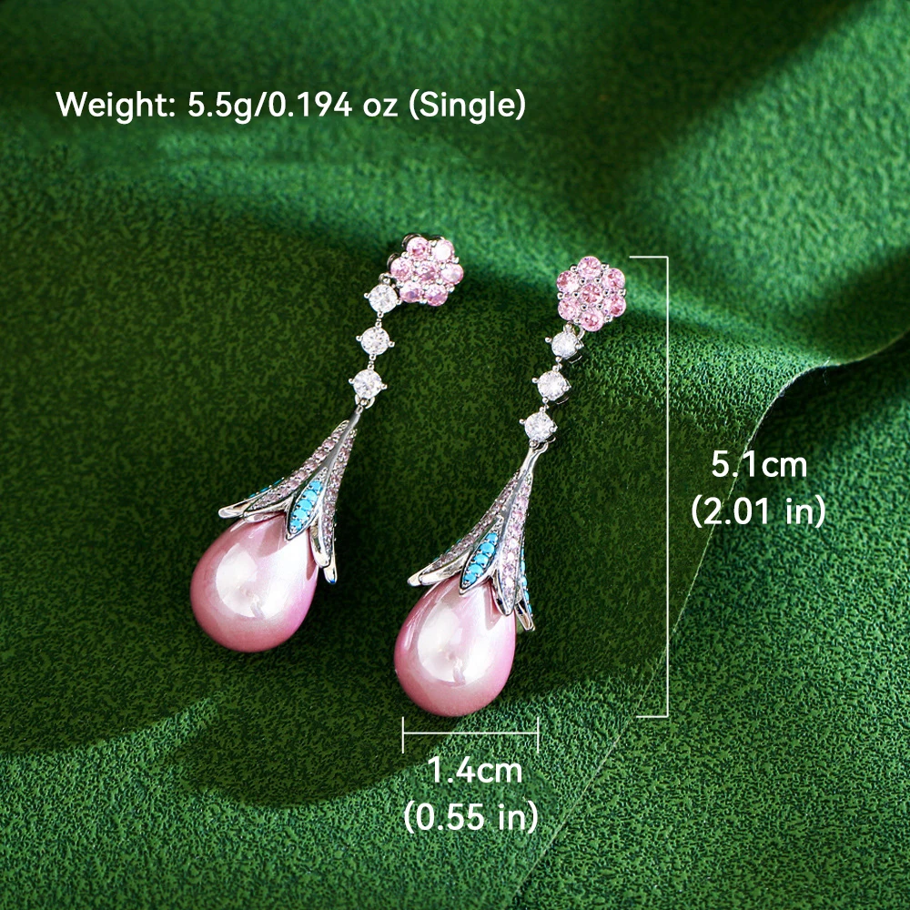 ThreeGraces French Vintage Elegant Palace Style Earrings Light Luxury Long Decorative Droplet Imitation Pink Pearl Earrings E186