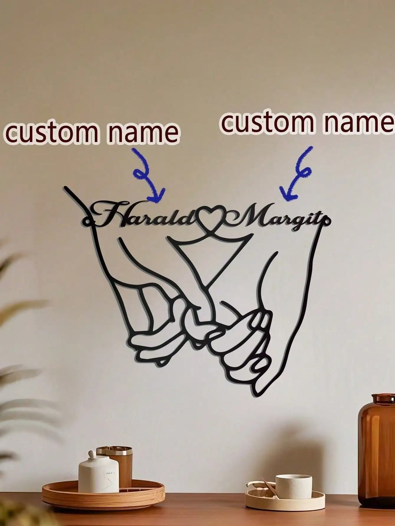 

Personalized Metal Couple Handshake Wall Art, Love Symbol Decor for Valentine's Day Gift, Custom Names, Waterproof Hanging Ornam