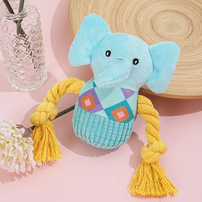 New Knotted Pull-String Elephant and Dog Sound-Making Plush Toy for Companionship, Training, soothing
