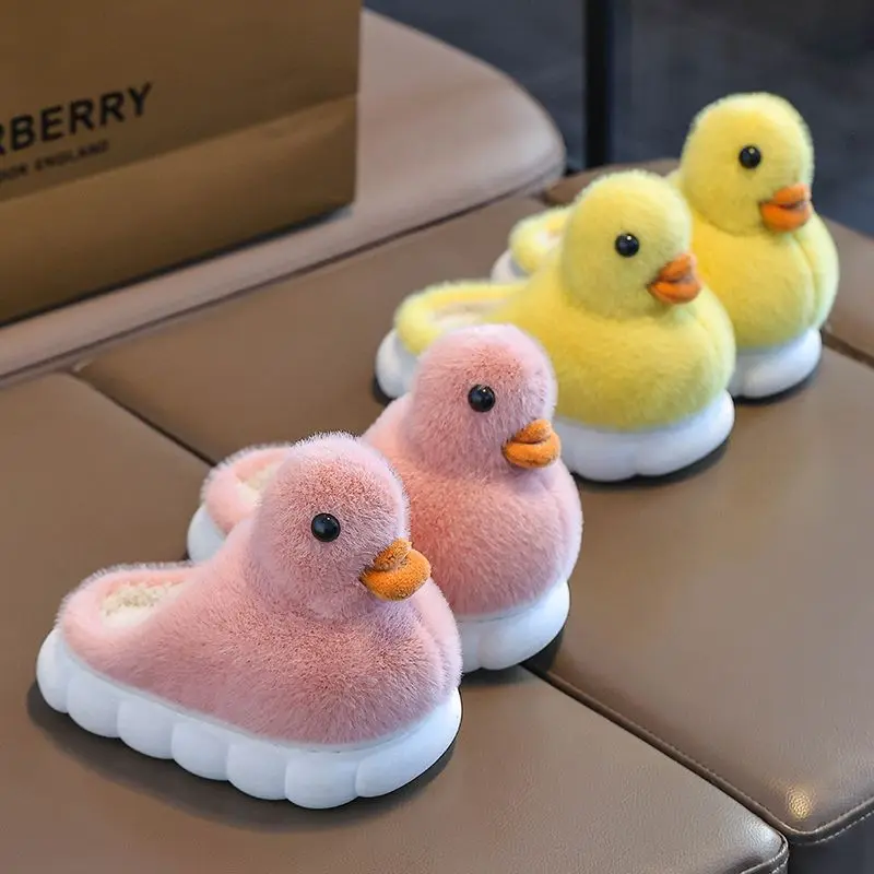 2026 New Arrival Comfortable Warm Cartoon Furry Cotton Slippers for Kids Anti-slip Soft Sole Cute Baby Home Slippers