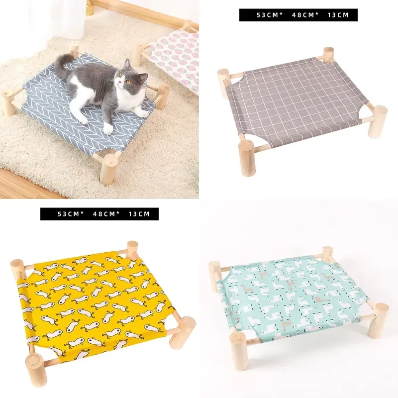 Removable Wooden Cat Dog Bed Fashionable Animal Pattern Breathable Square Pet Pad All Seasons Isolate Ground