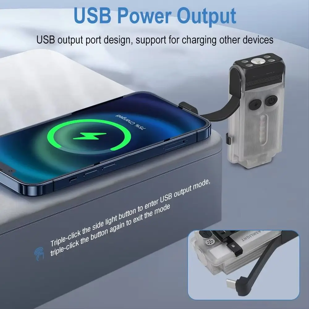 

With Two-Way Clip LED Flashlight 180°Rotation Head Torch Alarm Emergency Small Powerful Flashlight Buzzer Power Bank