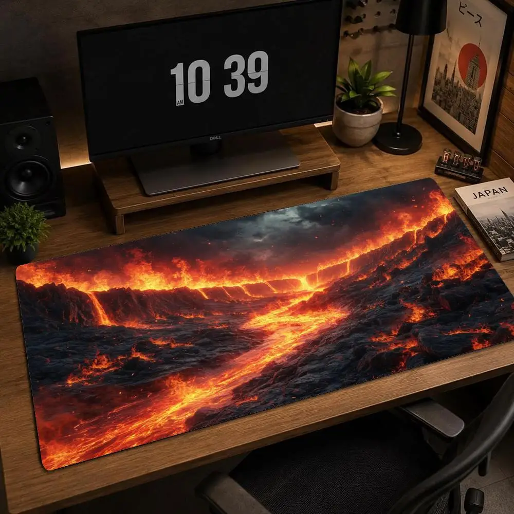 Fiery Red Large Gaming Mouse Pad XXL Lava Cloud Cave Deskmat Non-Slip Rubber Game Mouse Mat Computer Keyboard Mats Gamer