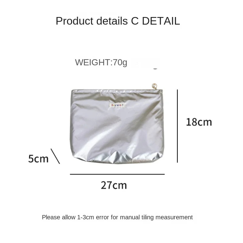 New Silver Shiny Square Clutch Cosmetic Bag Large Capacity Makeup Bag Pouch Travel Toiletries Skincare Organizer Make Up Kit