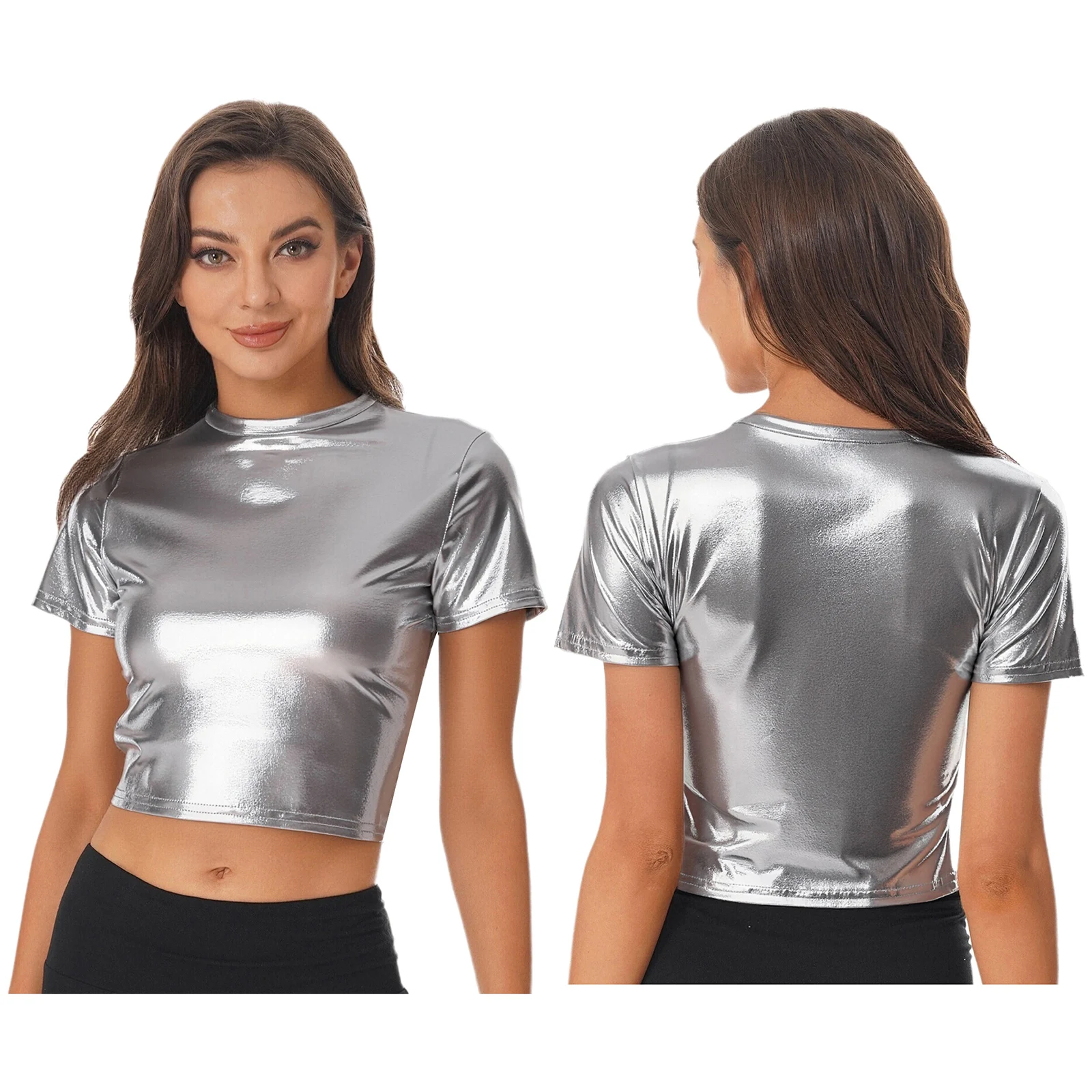 Camiseta feminina com estampa de letras, roupa de balada, manga curta, pulôver, slim, cortada, blusa para jazz, hip hop, dança, casual, uso diário