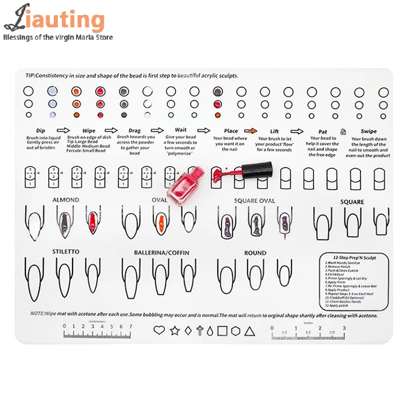 1 ชิ้นซิลิโคนเล็บอะคริลิคแผ่นการฝึกอบรม Salon เล็บ Monomer Liquid Professional Application Tool