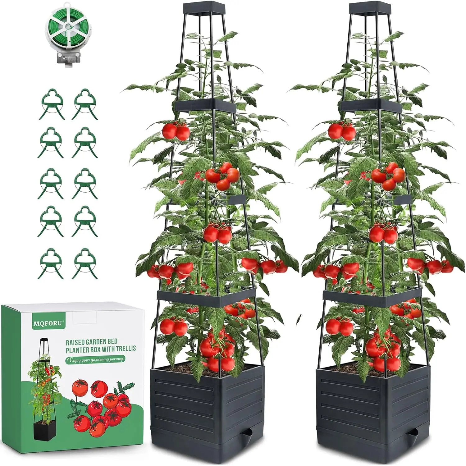 

2 Packs Raised Garden Bed Tomato Planter with Trellis, 57" Tomato Cages for Climbing Vegetables Plant, Self Watering Planters Bo