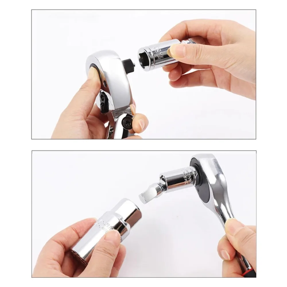 1/4" 3/8" 1/2" Universal Joint Set 360 Deg Rotary Head Ratchet Angle Extension Bar Socket Adapter Bendable Adapter Socket Tools image 5